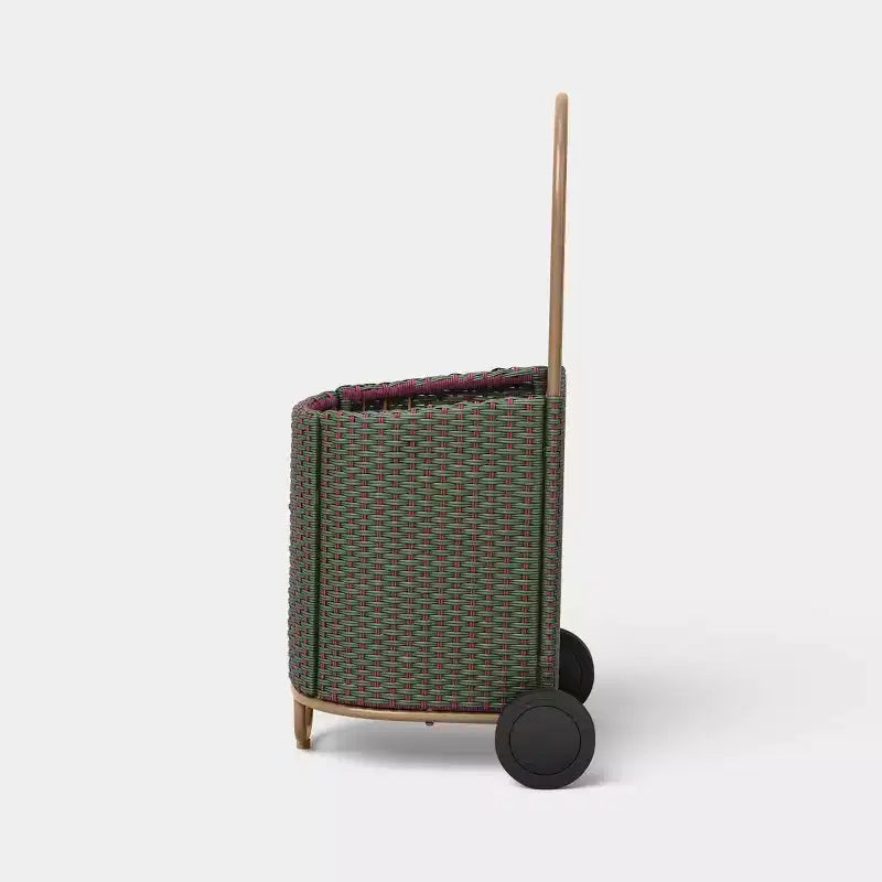 Carretto da mercato in vimini verde scuro con ruote – Cesto decorativo portaoggetti