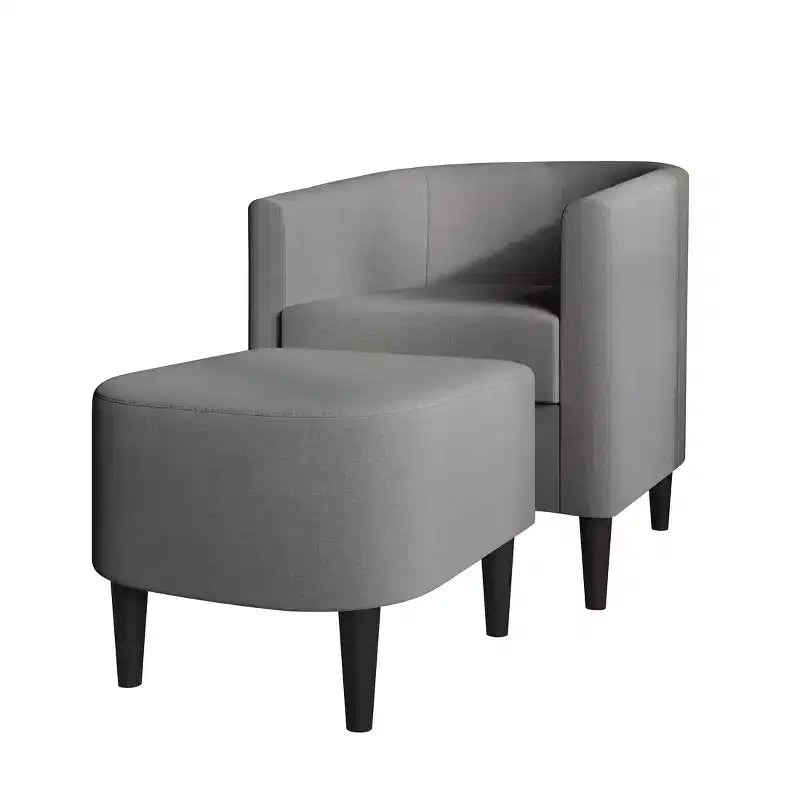 Poltrona e Pouf Accent in Lino – Cuscino in Schiuma, 5 Colori, Stile Moderno