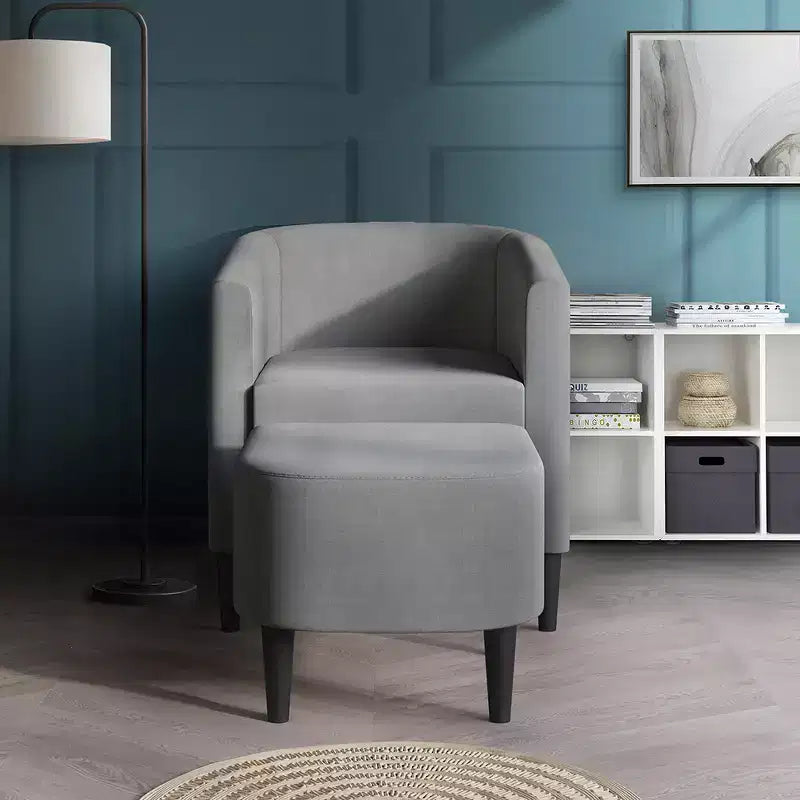 Poltrona e Pouf Accent in Lino – Cuscino in Schiuma, 5 Colori, Stile Moderno