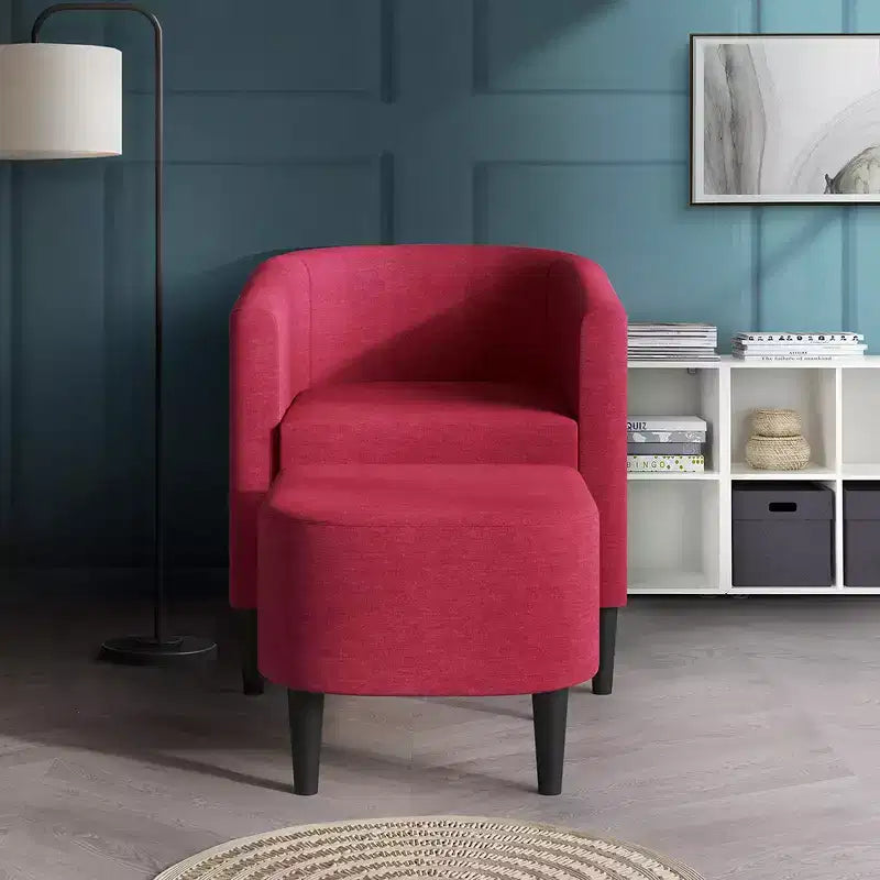 Poltrona e Pouf Accent in Lino – Cuscino in Schiuma, 5 Colori, Stile Moderno