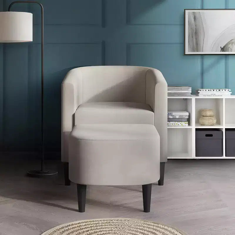 Poltrona e Pouf Accent in Lino – Cuscino in Schiuma, 5 Colori, Stile Moderno