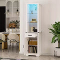 Heynemo 75'' Tall Storage Cabinet with LED Light, Farmhouse Pantry Cabinet with Tempered Glass Adjustable Shelves & Barn Door
