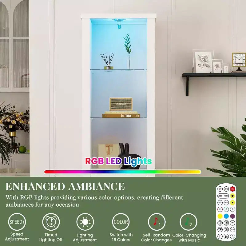 Dispensa a colonna in stile rustico alta 190 cm con luce a LED, anta scorrevole a granaio e ripiani in vetro temperato