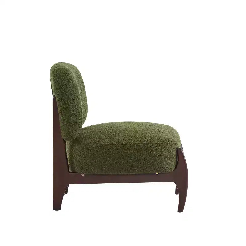 Poltrona d'accento rivestita in Bouclé – Struttura in legno di caucciù, design moderno e minimalista