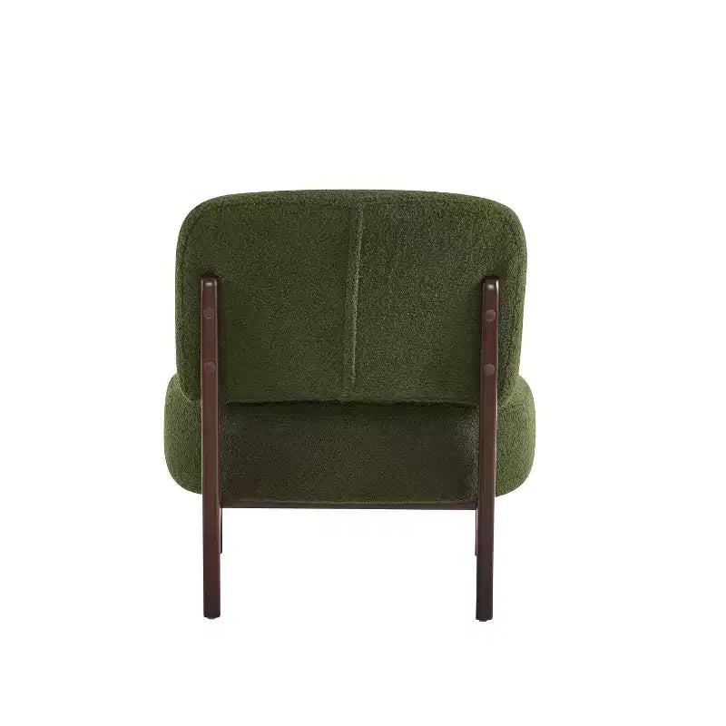 Poltrona d'accento rivestita in Bouclé – Struttura in legno di caucciù, design moderno e minimalista
