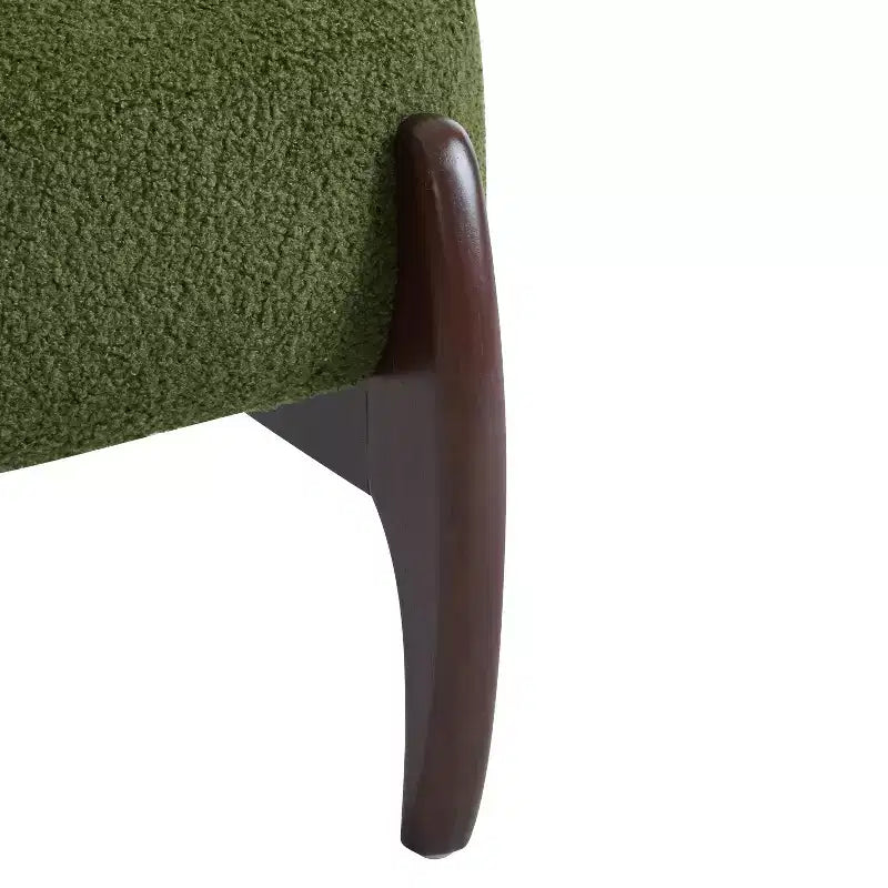 Poltrona d'accento rivestita in Bouclé – Struttura in legno di caucciù, design moderno e minimalista