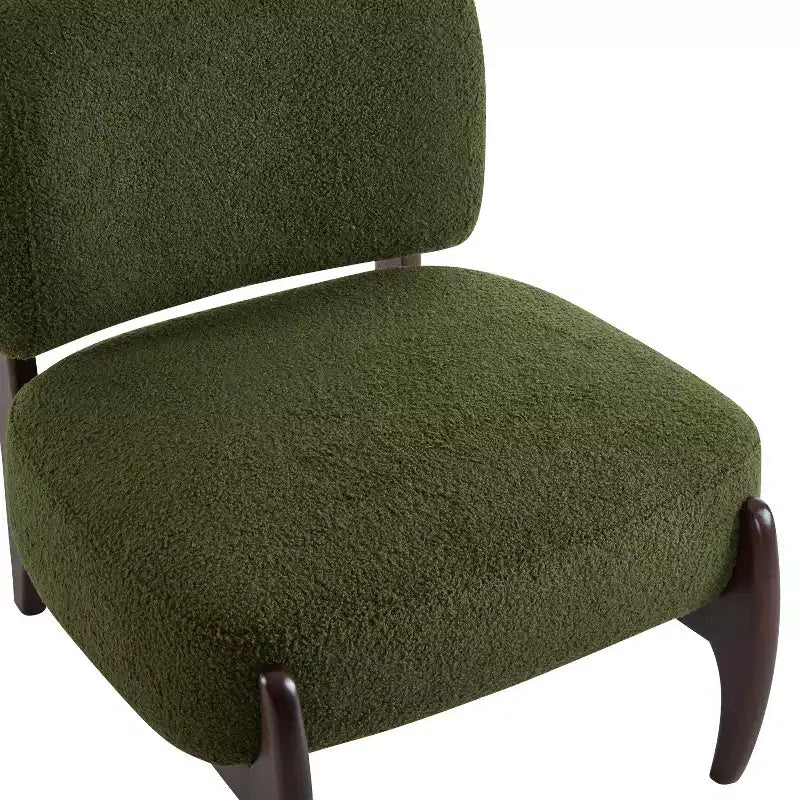 Poltrona d'accento rivestita in Bouclé – Struttura in legno di caucciù, design moderno e minimalista