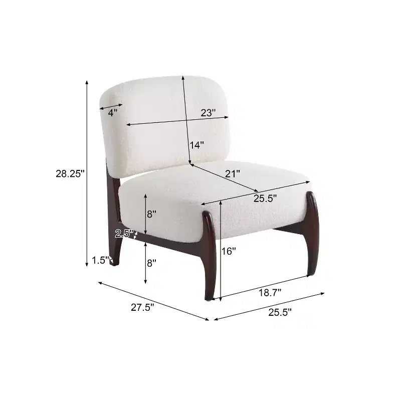 Poltrona d'accento rivestita in Bouclé – Struttura in legno di caucciù, design moderno e minimalista