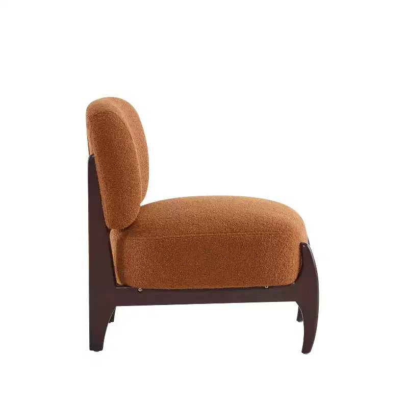 Poltrona d'accento rivestita in Bouclé – Struttura in legno di caucciù, design moderno e minimalista