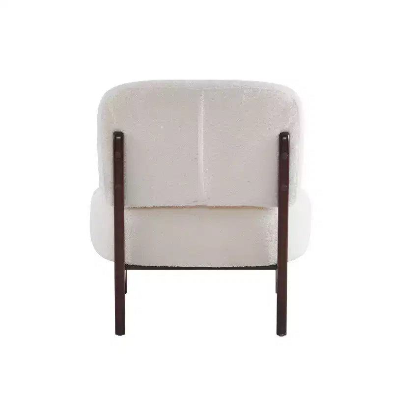 Poltrona d'accento rivestita in Bouclé – Struttura in legno di caucciù, design moderno e minimalista