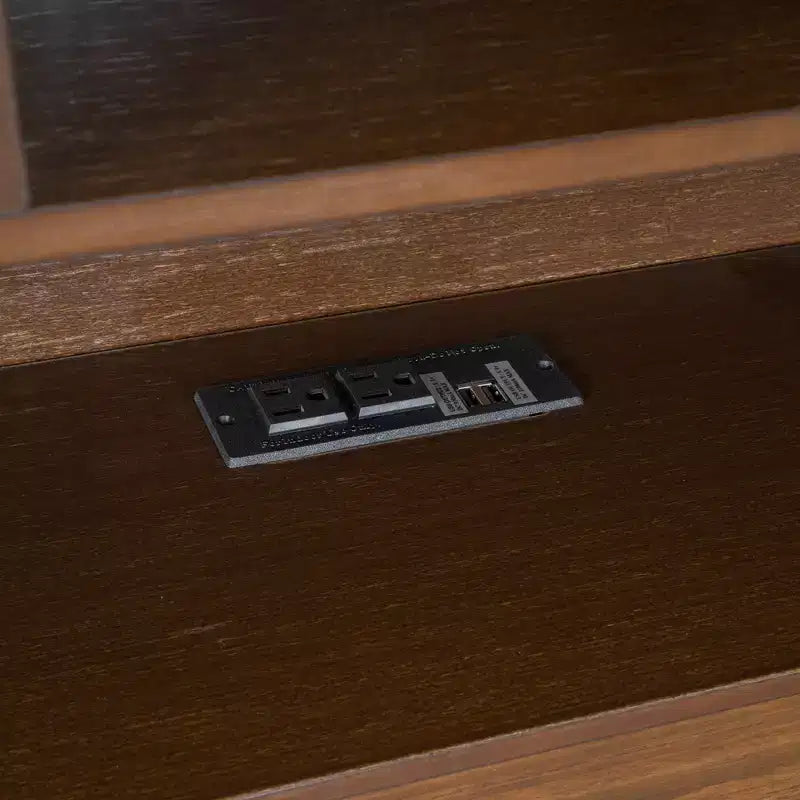 Letto matrimoniale king-size con piattaforma in legno, testiera con vano contenitore, ricarica USB e cassetti