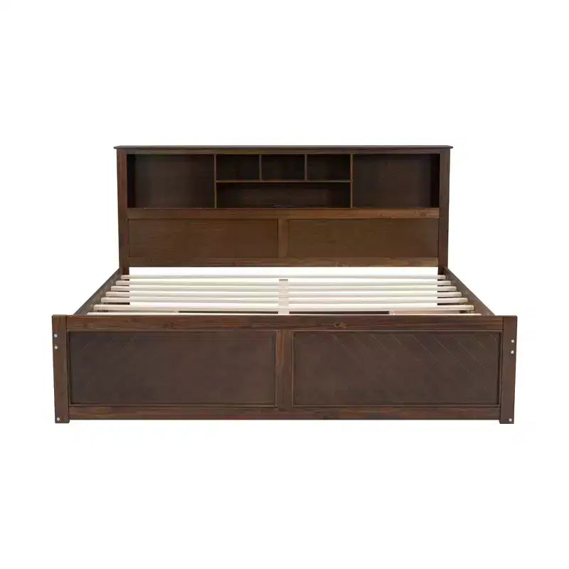 Letto matrimoniale king-size con piattaforma in legno, testiera con vano contenitore, ricarica USB e cassetti
