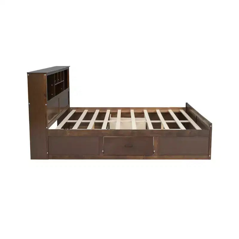 Letto matrimoniale king-size con piattaforma in legno, testiera con vano contenitore, ricarica USB e cassetti