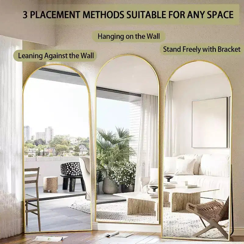 Specchio a figura intera 71x26, specchio a corpo intero con parte superiore ad arco da appendere o da appoggiare, con supporto, per camera da letto, spogliatoio