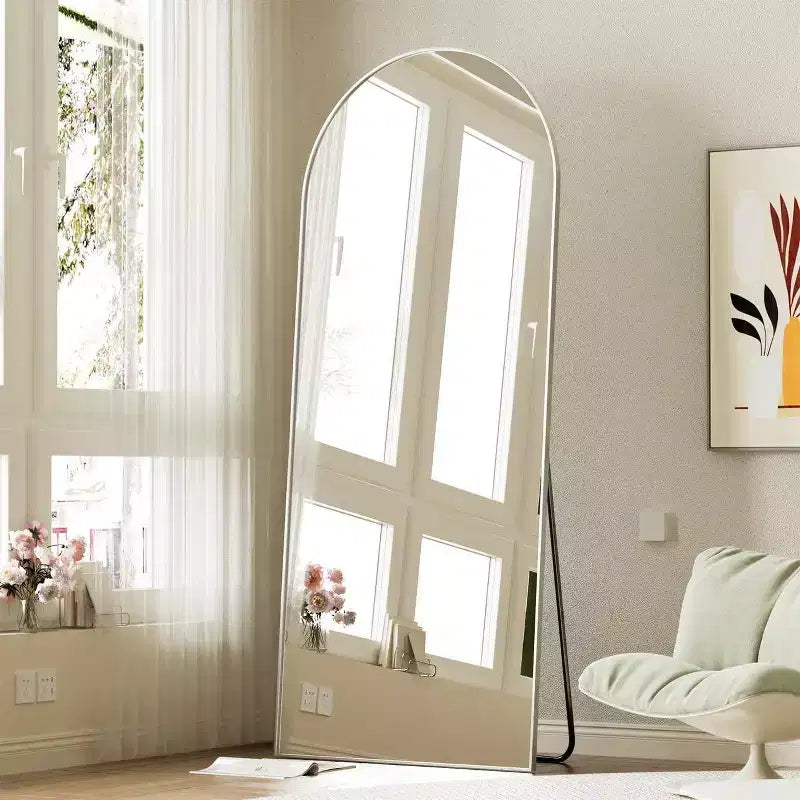 Specchio a figura intera 71x26, specchio a corpo intero con parte superiore ad arco da appendere o da appoggiare, con supporto, per camera da letto, spogliatoio