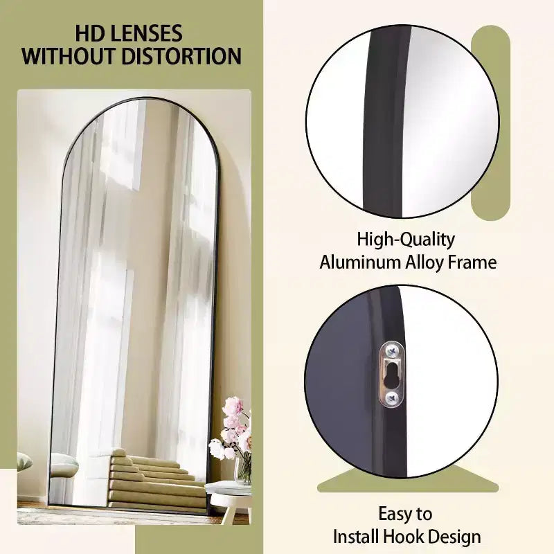 Specchio a figura intera 71x26, specchio a corpo intero con parte superiore ad arco da appendere o da appoggiare, con supporto, per camera da letto, spogliatoio