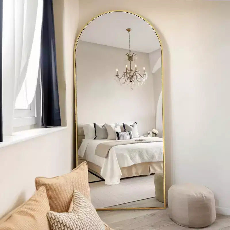 Specchio a figura intera 71x26, specchio a corpo intero con parte superiore ad arco da appendere o da appoggiare, con supporto, per camera da letto, spogliatoio