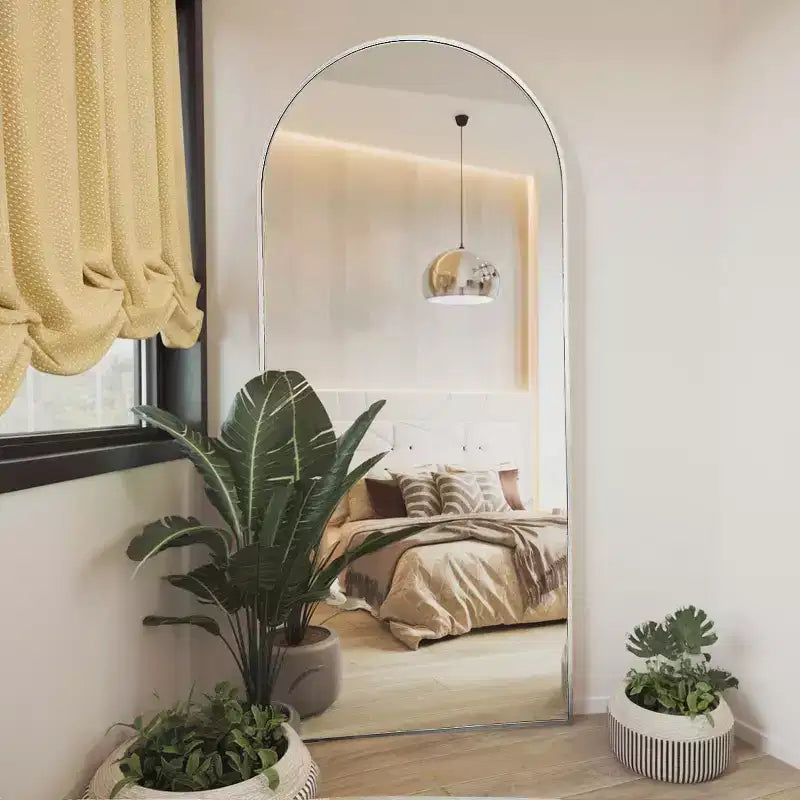 Specchio a figura intera 71x26, specchio a corpo intero con parte superiore ad arco da appendere o da appoggiare, con supporto, per camera da letto, spogliatoio