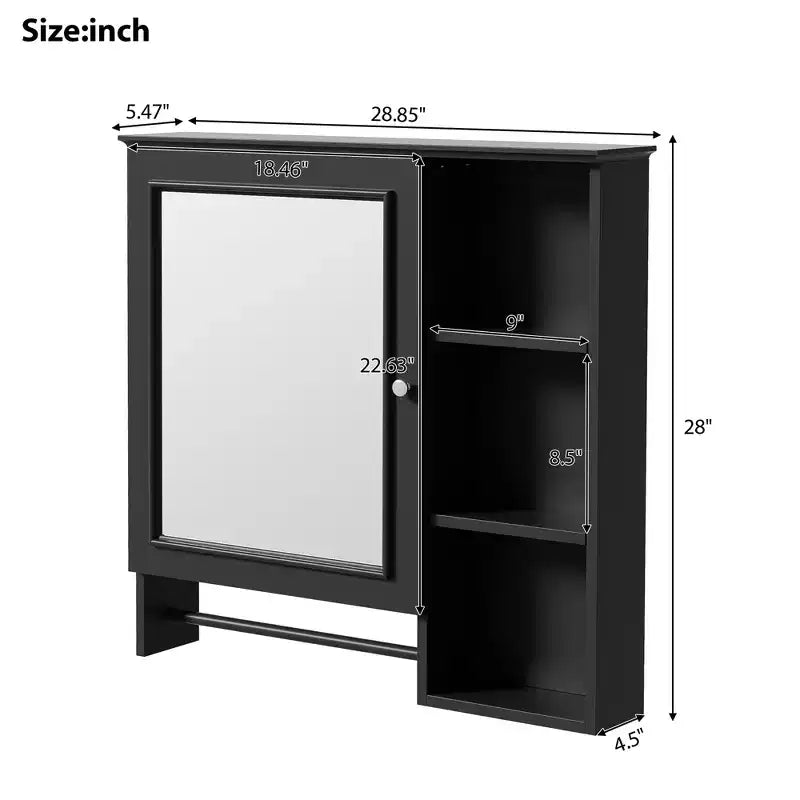 Mobiletto da bagno a muro con grande specchio e ripiani regolabili