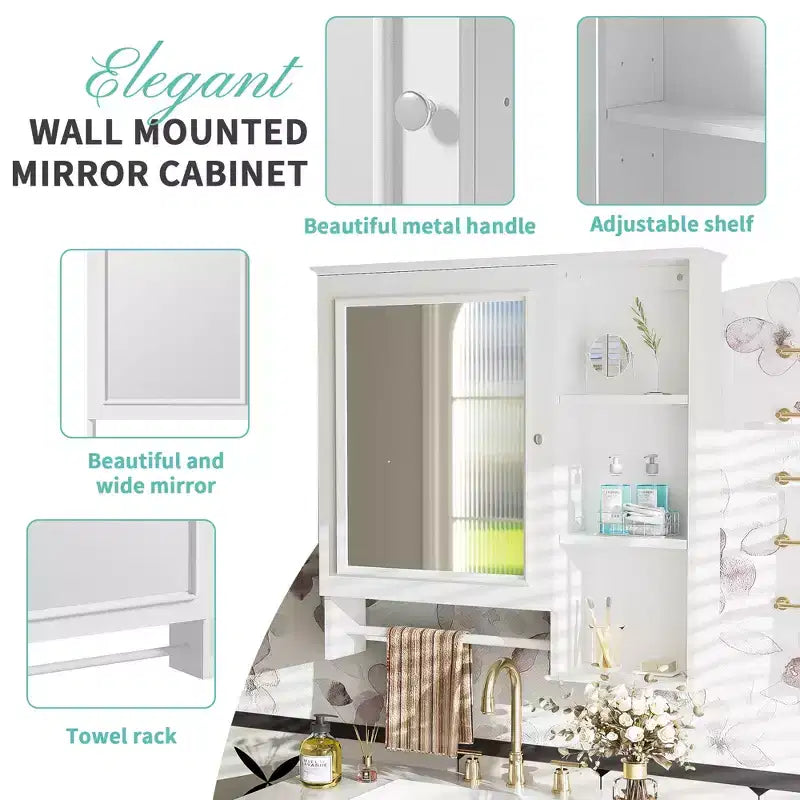 Mobiletto da bagno a muro con grande specchio e ripiani regolabili