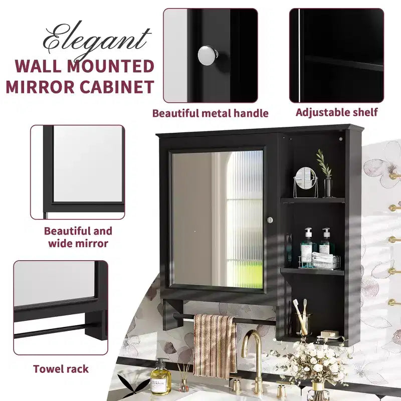 Mobiletto da bagno a muro con grande specchio e ripiani regolabili