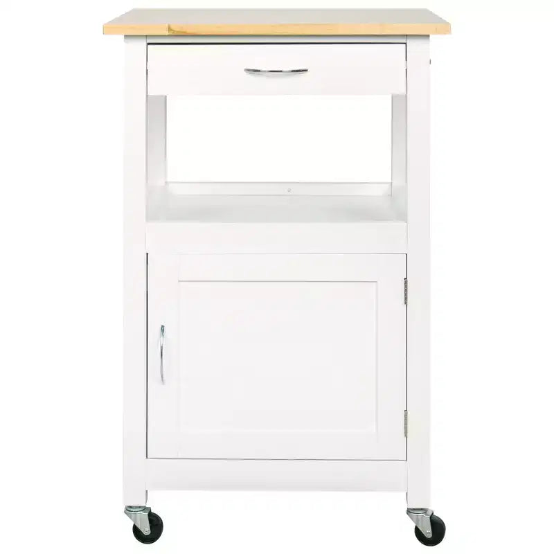 Carrello da Cucina con Isola, Cassetto, Armadietto e Piano in Legno Massello