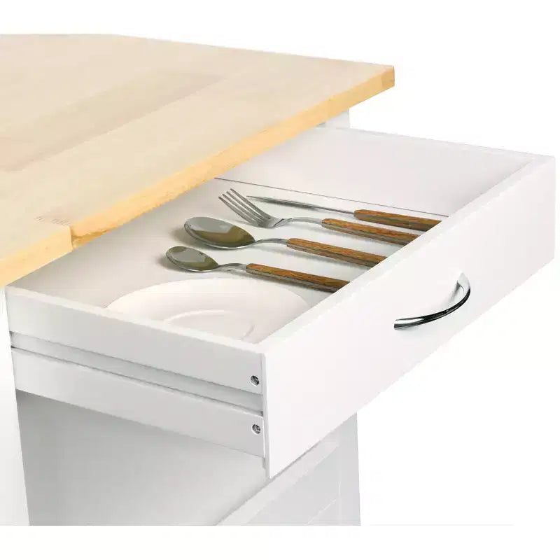Carrello da Cucina con Isola, Cassetto, Armadietto e Piano in Legno Massello