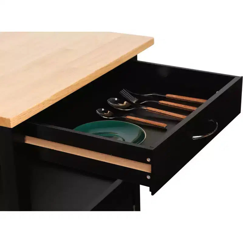Carrello da Cucina con Isola, Cassetto, Armadietto e Piano in Legno Massello