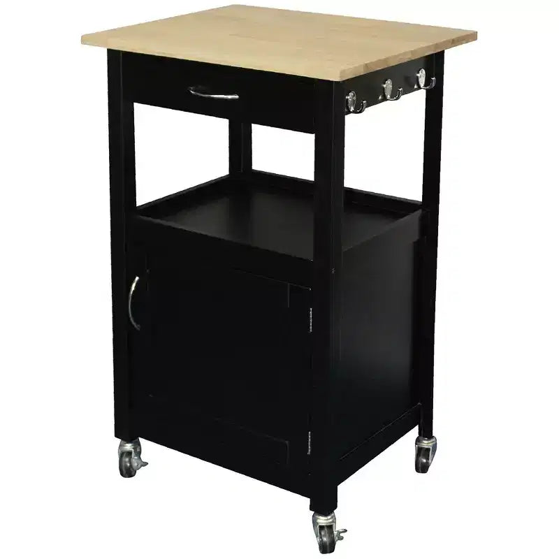 eHemco 1-Door Kitchen Island Cart on Wheels with Drawer, Storage Cabinet, Shelf and Natural Solid Hardwood Top