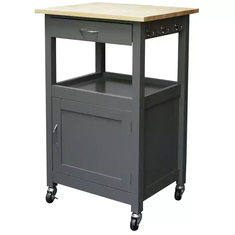 Carrello da Cucina con Isola, Cassetto, Armadietto e Piano in Legno Massello