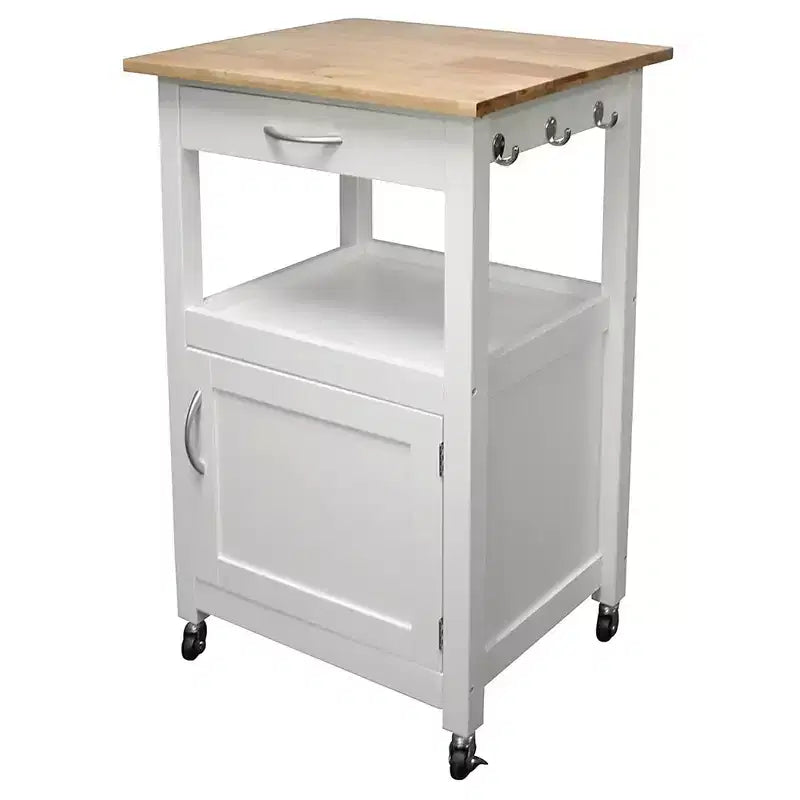 Carrello da Cucina con Isola, Cassetto, Armadietto e Piano in Legno Massello