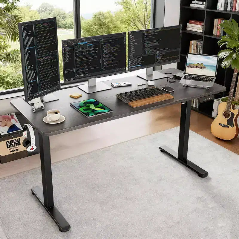 MAYEERTY 55x24 Walnut Electric Standing Desk - Splice Board, Adjustable Height for Home Office