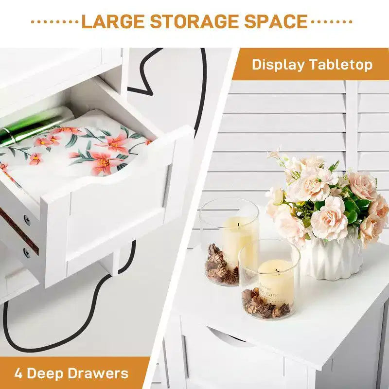 Mobile Bagno a Colonna con 4 Cassetti – Bianco, Salvaspazio e Stretto