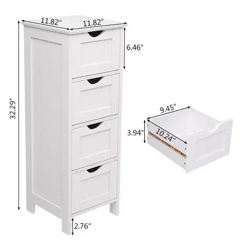 Mobile Bagno a Colonna con 4 Cassetti – Bianco, Salvaspazio e Stretto