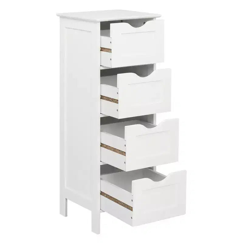 Mobile Bagno a Colonna con 4 Cassetti – Bianco, Salvaspazio e Stretto