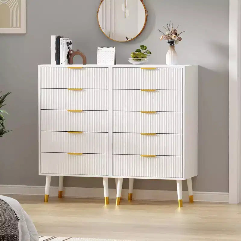 Cassettiera a 5 cassetti con spazio contenitivo, Comodino con maniglie in metallo, Comodino moderno minimalista, Mobiletto organizer per soggiorno, camera da letto, corridoio