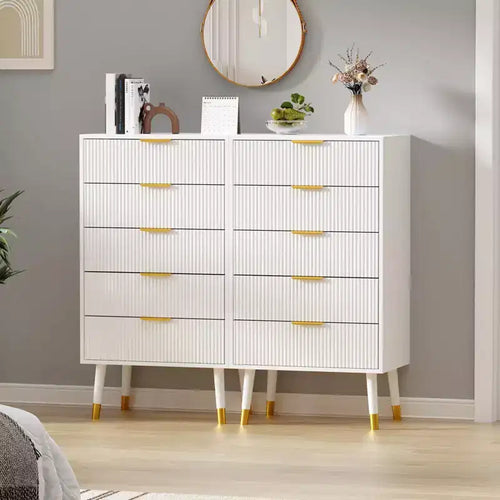 Cassettiera a 5 cassetti con spazio contenitivo, Comodino con maniglie in metallo, Comodino moderno minimalista, Mobiletto organizer per soggiorno, camera da letto, corridoio