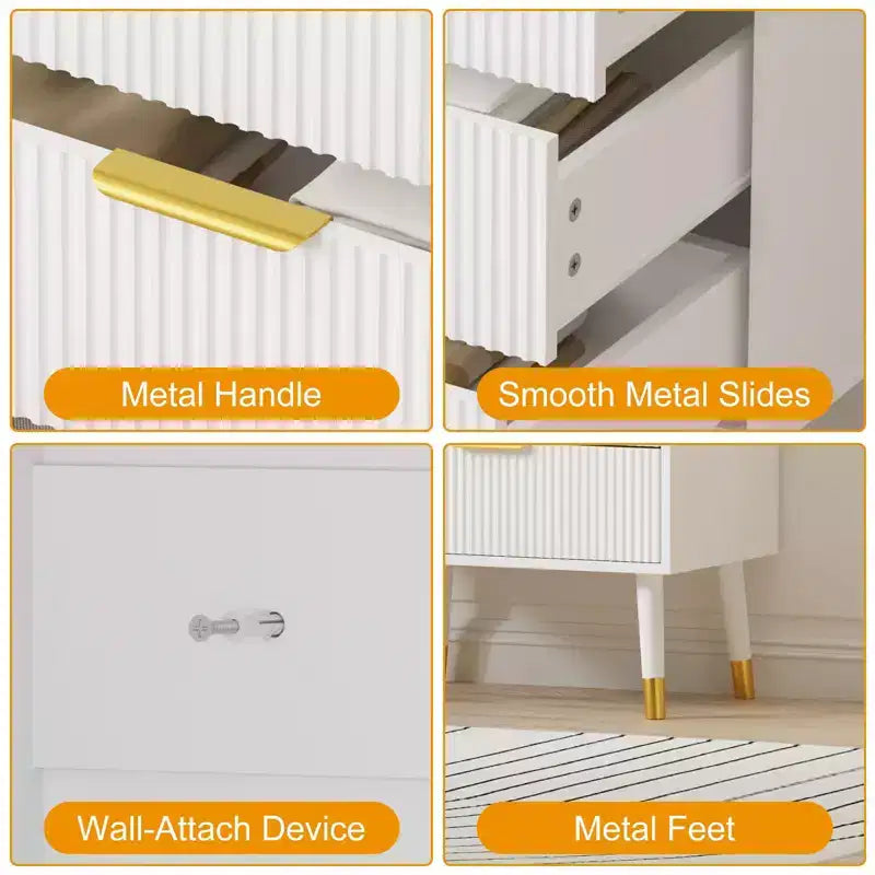 Cassettiera a 5 cassetti con spazio contenitivo, Comodino con maniglie in metallo, Comodino moderno minimalista, Mobiletto organizer per soggiorno, camera da letto, corridoio