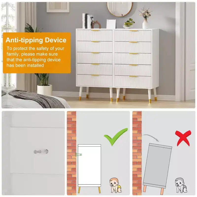 Cassettiera a 5 cassetti con spazio contenitivo, Comodino con maniglie in metallo, Comodino moderno minimalista, Mobiletto organizer per soggiorno, camera da letto, corridoio