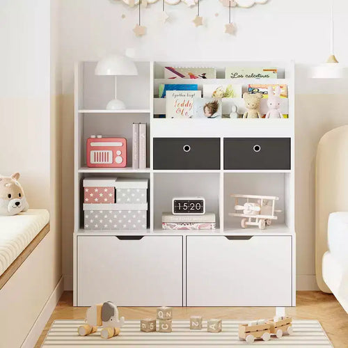 47.8 Kids Bookshelf & Toy Organizer with Drawers & Cubbies for Playroom, Classroom & Nursery - white