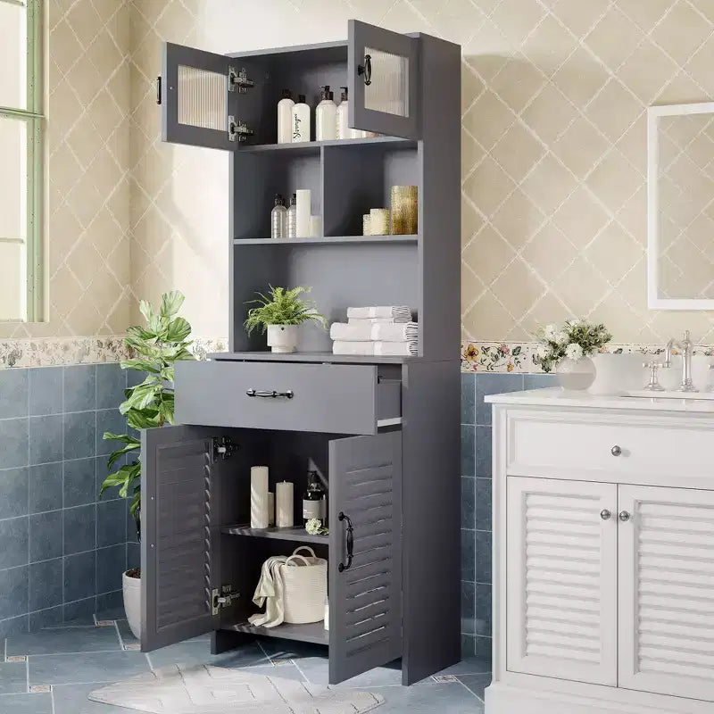 Mobile bagno moderno da 63" con anta in vetro satinato e cassetto a chiusura ammortizzata