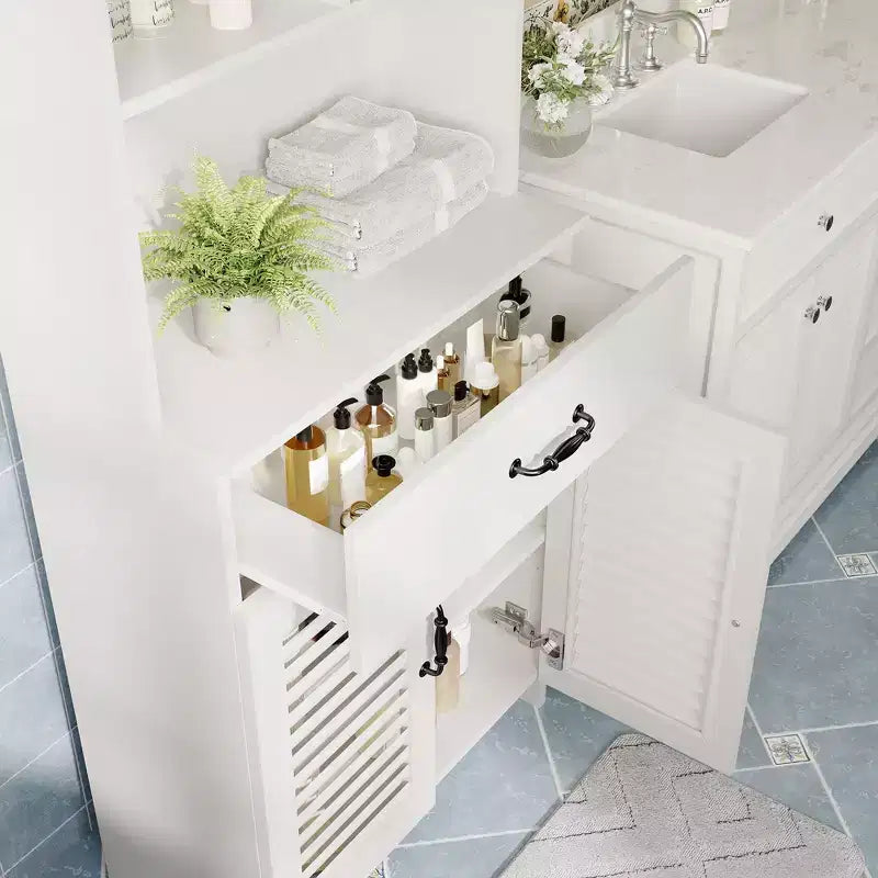 Mobile bagno moderno da 63" con anta in vetro satinato e cassetto a chiusura ammortizzata