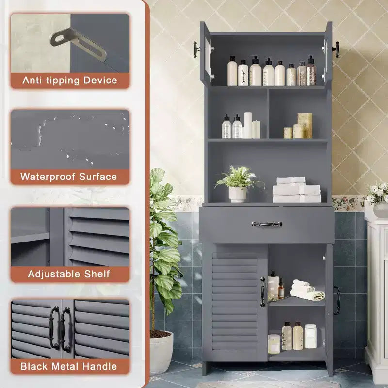 Mobile bagno moderno da 63" con anta in vetro satinato e cassetto a chiusura ammortizzata