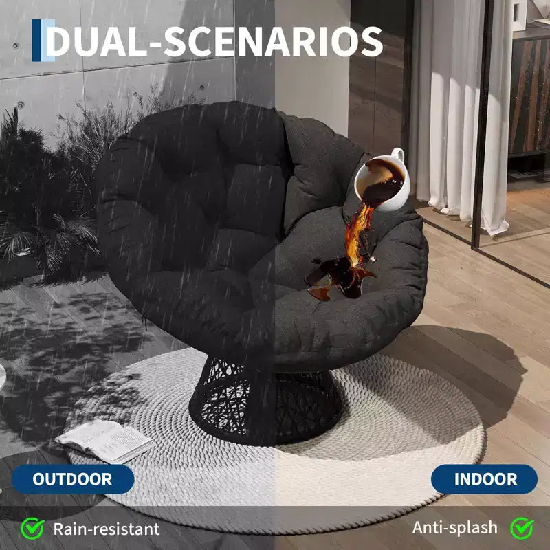 Sedia a dondolo oversize per patio, in rattan intrecciato a mano, sedia ergonomica in vimini, telaio in acciaio resistente, base girevole a 360°, per soggiorno, camera da letto