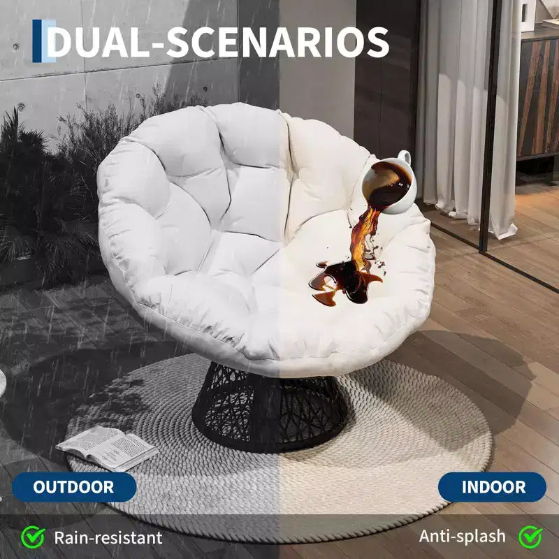 Sedia a dondolo oversize per patio, in rattan intrecciato a mano, sedia ergonomica in vimini, telaio in acciaio resistente, base girevole a 360°, per soggiorno, camera da letto