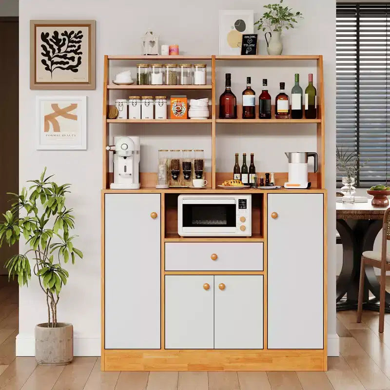Credenza Buffet Freestanding - 2 Ante, 3 Cassetti, Legno, Ripiano Regolabile, Dispensa per Cucina, Sala da Pranzo, Ingresso, Soggiorno