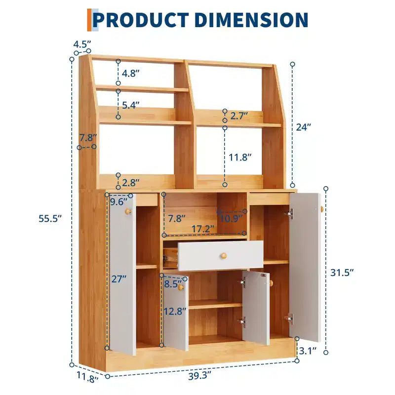 Credenza Buffet Freestanding - 2 Ante, 3 Cassetti, Legno, Ripiano Regolabile, Dispensa per Cucina, Sala da Pranzo, Ingresso, Soggiorno