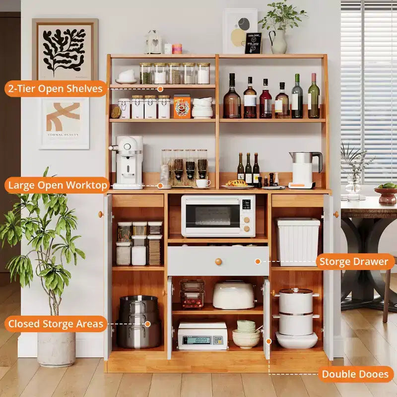 Credenza Buffet Freestanding - 2 Ante, 3 Cassetti, Legno, Ripiano Regolabile, Dispensa per Cucina, Sala da Pranzo, Ingresso, Soggiorno