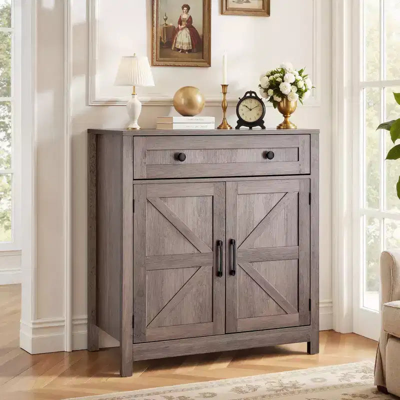 Mobile credenza da caffè da fattoria con cassetto e 2 ante a scorrimento, 75x37.5x80 cm, Grigio