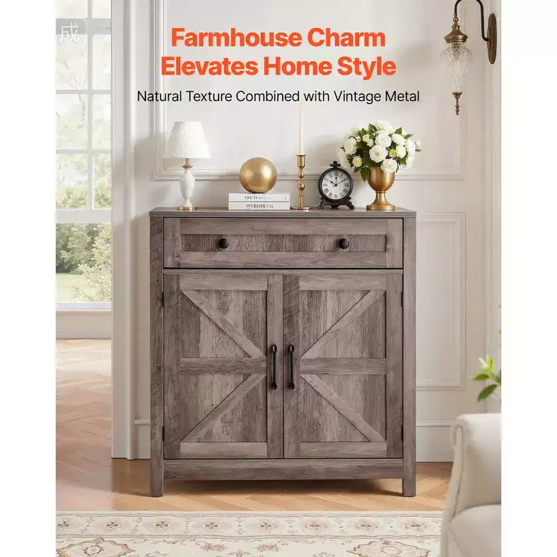 Mobile credenza da caffè da fattoria con cassetto e 2 ante a scorrimento, 75x37.5x80 cm, Grigio